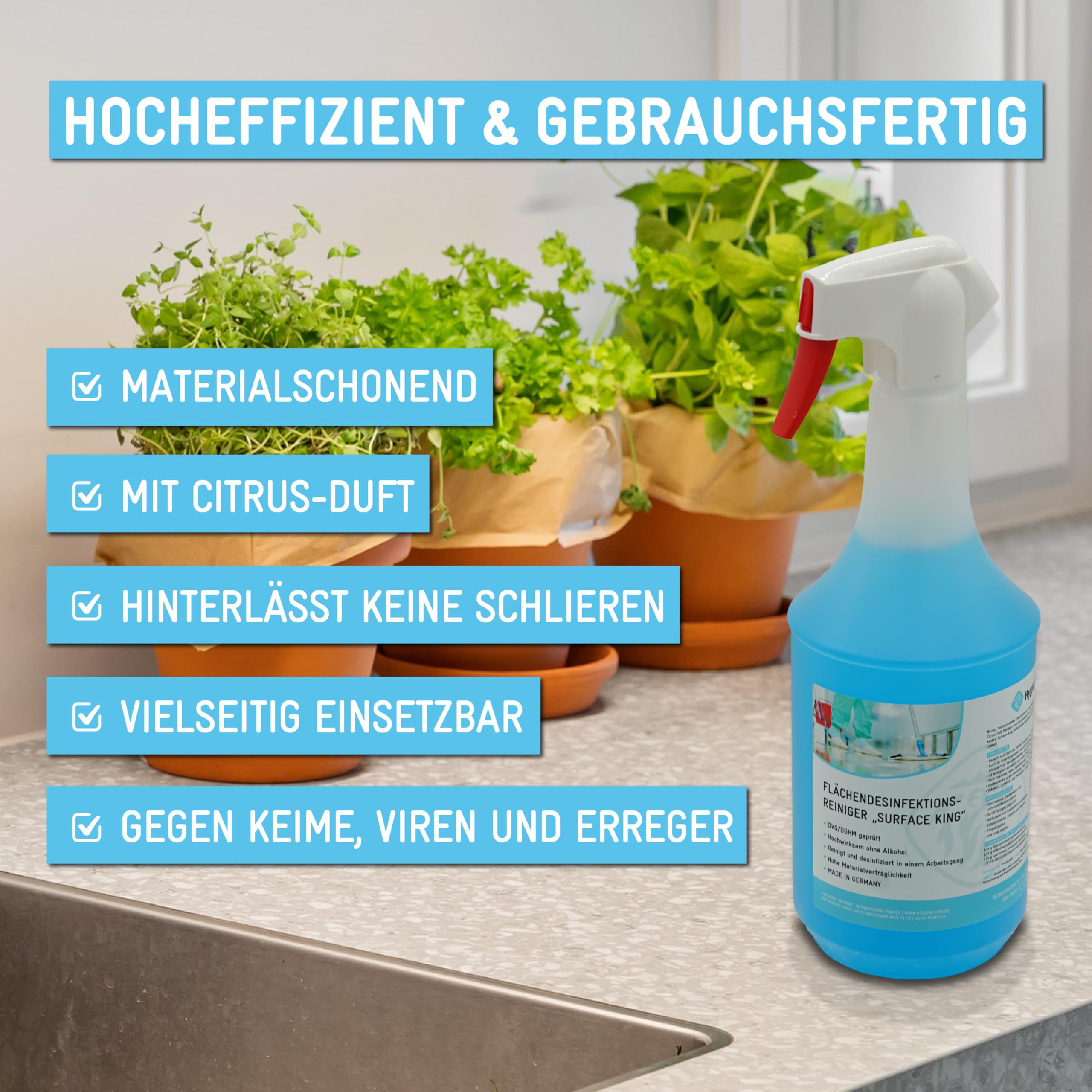 Hygiene King | Desinfektionsreiniger für Oberflächen | hocheffizient | begrenzt viruzid | gebrauchsfertig | Kombipaket Sprühflasche und Kanister | Wellness, Solarium, Yogamatte, Sportgeräte uvm. 2