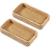 Wicker Storage Basket Rattan Tray Rectangular Wicker Basket Decorative Serving Tray Fruit Baskets Food Serving Holders for Storage Home Kitchen Restaurant Decor (8.2 x 4.3 x 1.6 inches)