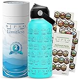 SIPSO fresh Hiking Gift Water Bottle – 32 oz Vacuum Insulated Stainless Steel National Park Water Bottle | 63 Waterproof Stickers & Premium Gift Box | Camping & Outdoor Adventure Gifts (Turquoise)