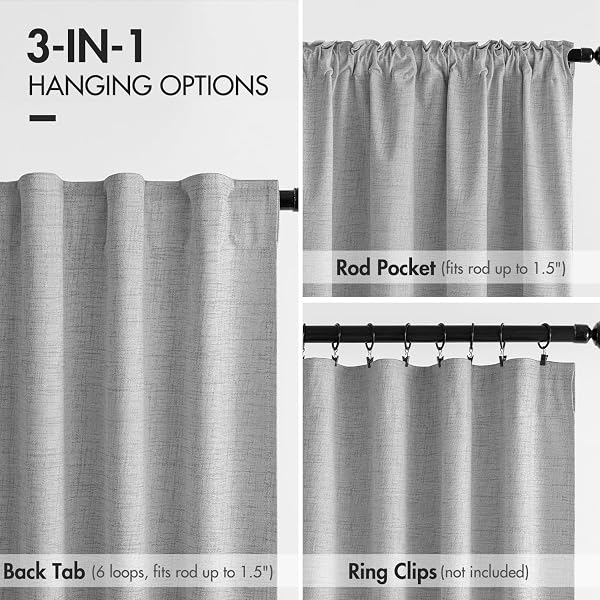 MIULEE 100% BLACKOUT CURTAINS 108 INCHES LONG, LINEN CURTAINS & DRAPES FOR BEDROOM LIVING ROOM BACK TAB BLACK OUT WINDOW TREATMENTS THERMAL INSULATED ROOM DARKENING ROD POCKET, LIGHT GREY, 2 PANELS