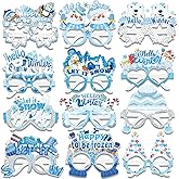 HOWAF Winter Party Favors Paper Glasses,24 pcs Winter Wonderland Snow Frozen Booth Eyeglasses Props,Blue and Silver Snowflake Selfie Props for Xmas Winter Party Supplies