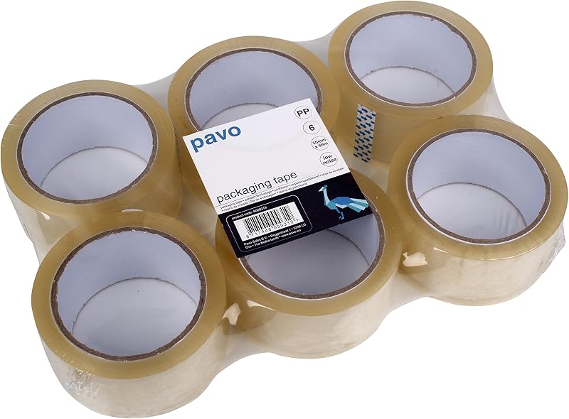 Pavo 50mm x 66m Polypropylene Packing Tape - Transparent Pack of 6