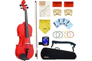 Crafteem 1/2 Fiddle Red Colored Premium Violin Outfit for Beginners Adults Kids With 5 Color Fingering Tape- Handcrafted Student Beginner Violin.