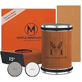 Rolling Knife Sharpener Kit &ndash; Sapele Wood Magnetic System, Kitchen Knife | 400/800/1000 diamond + 3000 ceramic discs, 15&deg; &amp; 20&deg; angle guide, leather strop, fits all blade widths, portable