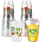 ADLORYEA 48 Pack 16oz Christmas Disposable Plastic Cups | Clear Santa & Snowflake Design for Xmas Holiday Hot Cold Drinks Party Supplies