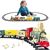Christmas Train Set for Kids, Electric Toy Train with Light & Sound, Battery Powered Locomotive with 3 Cars & 10 Tracks, Gift