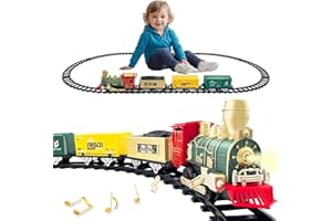 Christmas Train Set for Kids, Electric Toy Train with Light & Sound, Battery Powered Locomotive with 3 Cars & 10 Tracks, Gift