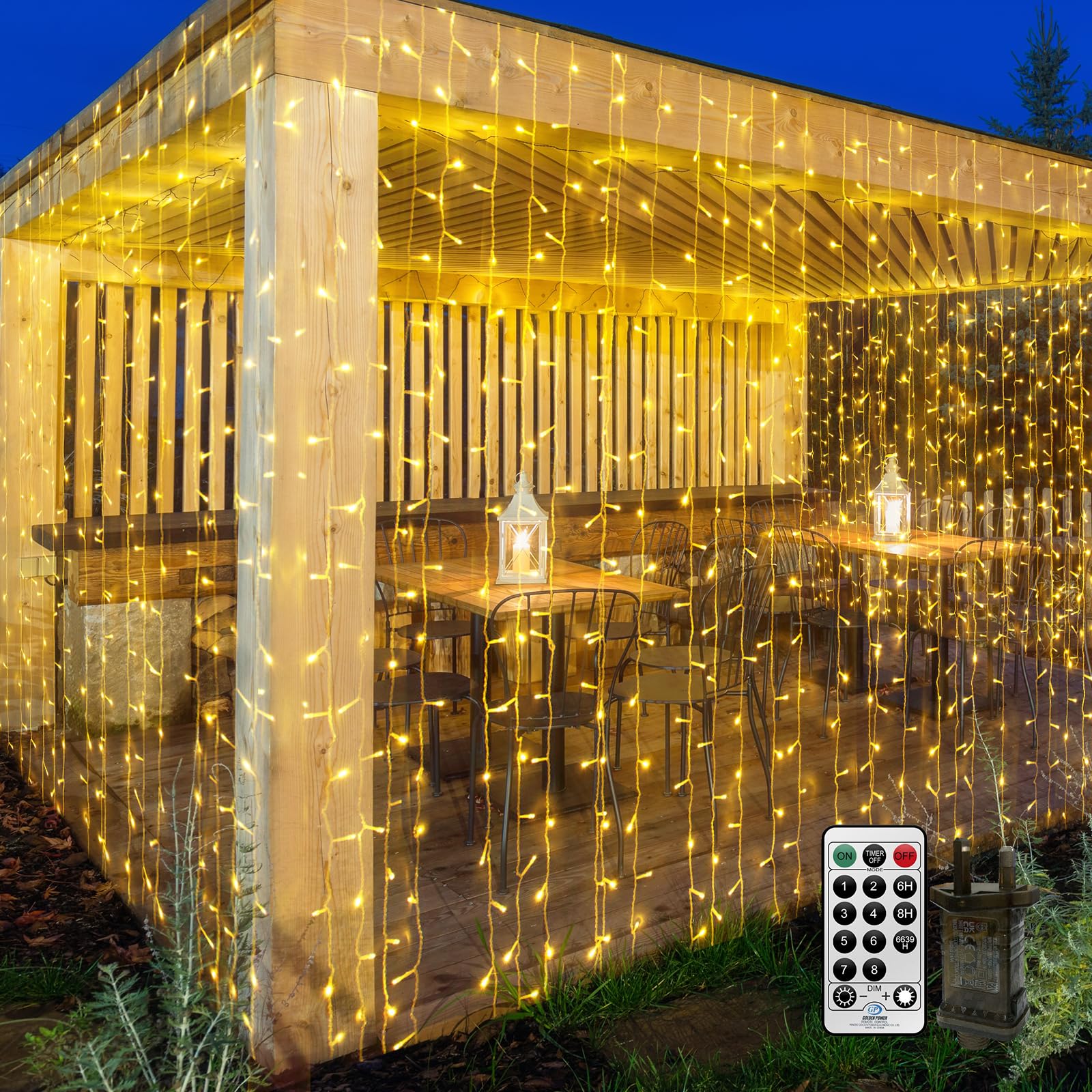 THKFUL 6x3M Curtain Lights Indoor Outdoor Plug in for Bedroom,594LED Long Hanging Curtain Fairy Lights Window Waterfall Light with Remote Timer Waterproof for Wall Balocny Gazebo Ceiling
