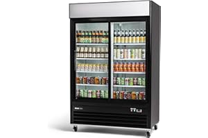PEAKCOLD Sliding Door Upright Commercial Display Cooler - Large Capacity Glass Door Merchandiser Cooler; 45 CU Ft.