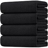 HOMEXCEL Waffle Bath Towels Set 4 Pack, Premium Microfiber Bathroom Towels, Lightweight, Highly Absorbent and Quick Dry Towel for Bathroom, Gym, Shower, Hotel, and Spa, 27 x 54 Inch, Black