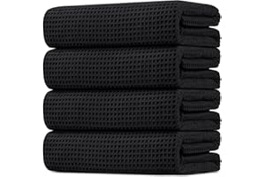 HOMEXCEL Waffle Bath Towels Set 4 Pack, Premium Microfiber Bathroom Towels, Lightweight, Highly Absorbent and Quick Dry Towel for Bathroom, Gym, Shower, Hotel, and Spa, 27 x 54 Inch, Black