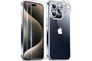 Red2Fire New Designed for iPhone 15 Pro Max Case Clear, [Clear & Non Yellowing][2Pcs Tempered Glass Camera Protector & Screen Protector] Shockproof Slim Case for iPhone 15 Pro Max 6.7"