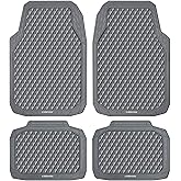 CAR PASS Gray Rubber Car Mats, All-Weather Floor Mats Full Set Durable Anti-Slip 3D Rhombus Waterproof Automotive Pad Trim to Fit Liner Universal Fit for Sedan SUV Truck Van, 4 Pcs All Gray Rubber