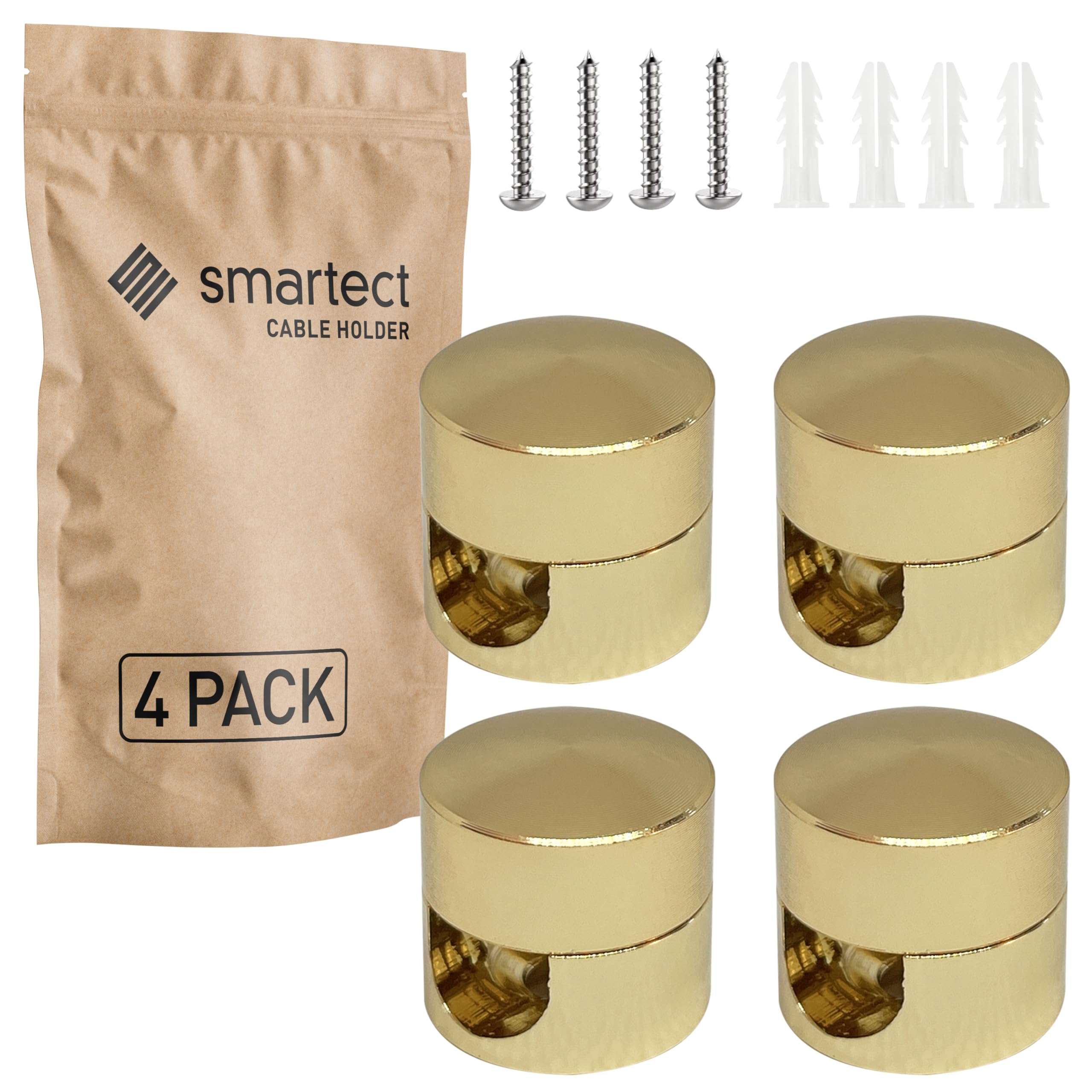 smartect Aluminium Wall and Ceiling Pins [4 Pieces, Gold] Cable Decentralizer with wall Plugs and Screws Included, Ceiling Light Hook for Your DIY Project
