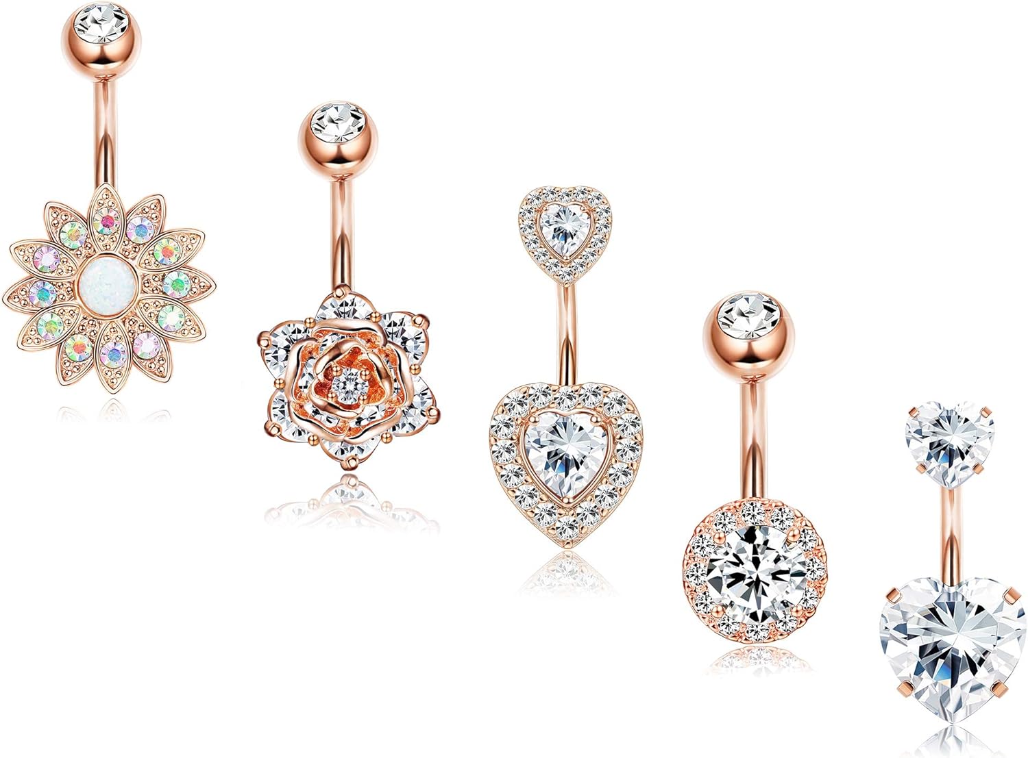 Body Piercing Jewelry CZ Love Heart Flower Belly Button Navel Bar Ring