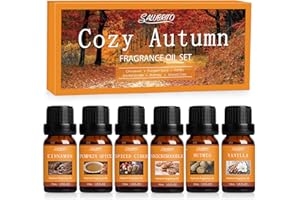 SALUBRITO Fall Fragrance Oils Set, Autumn Essential Oil for Diffuser, Candle Making, Aromatherapy Oils Gift - Cinnamon, Pumpkin Spice, Vanilla, Snickerdoodle, Spiced Cider, Nutmeg, 6x10ml