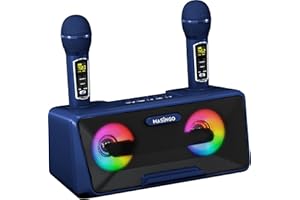 MASINGO Karaoke Machine for Adults and Kids with 2 Wireless Microphones, Portable Bluetooth Singing Speaker, Colorful LED Lights, PA System, Lyrics Display Holder, and TV Cable. Presto G2