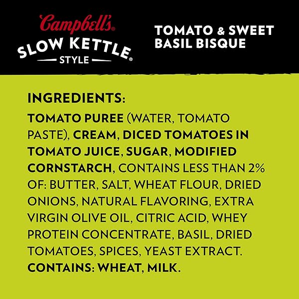 CAMPBELL’S SLOW KETTLE STYLE TOMATO & SWEET BASIL BISQUE, 15.5 OZ MICROWAVABLE BOWL