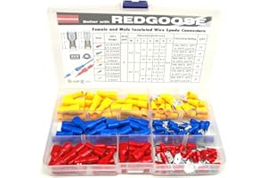 REDGOOSE 150PCS Wire Spade Connectors 1/4" 22-10 Gauge Female and Male Insulated Quick Disconnect Wire Crimp Terminals Assortment Kit