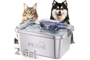 PETIMI Dog & Cat Water Fountain, 2 Gallon 304 Food Grade Stainless Steel Water Fountain for Small, Medium & Large Dogs, Quiet Pet Water Fountain, 3 Filters, Smart Water Pump Protection, Easy to Clean