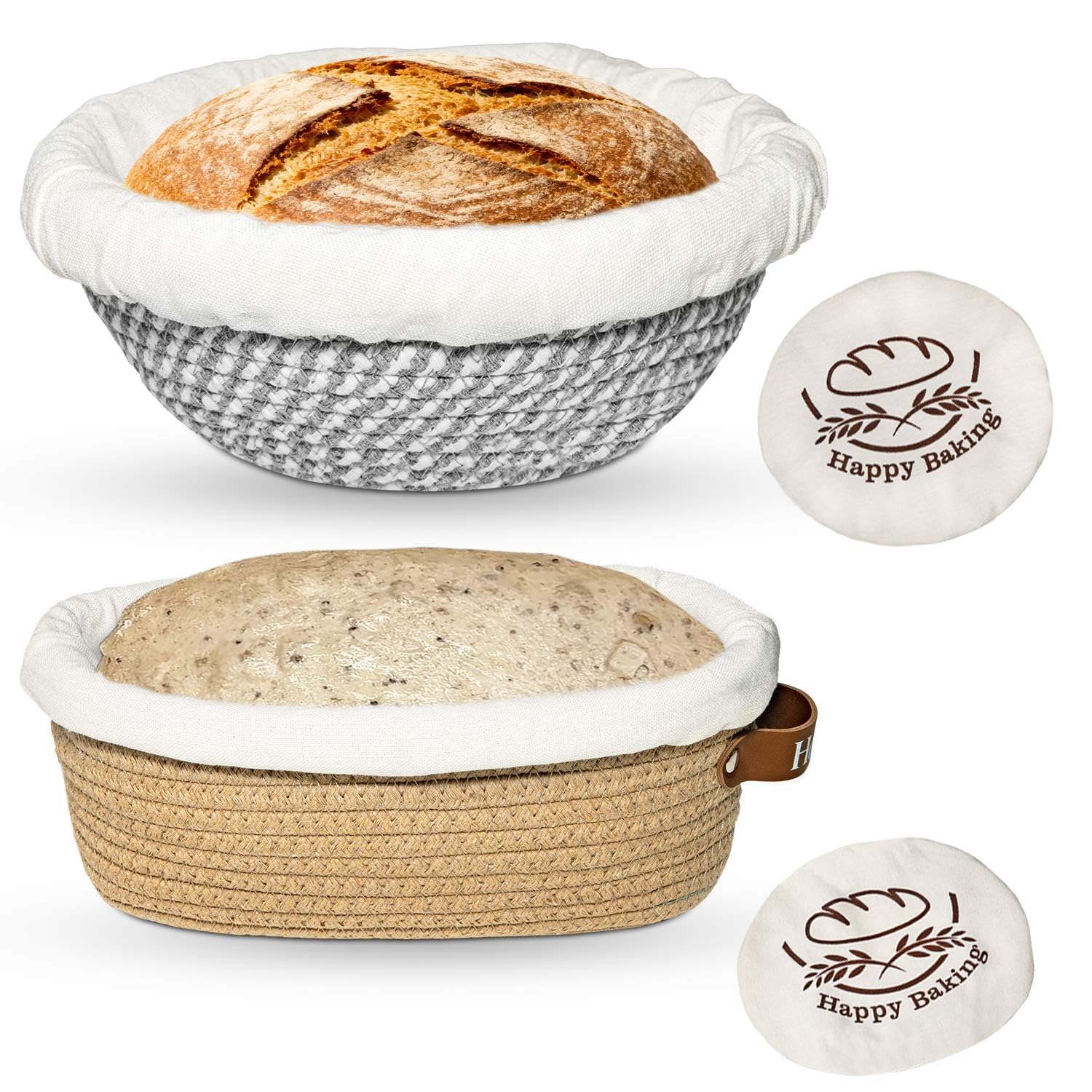 Photo 1 of Banneton Bread Proofing Basket, Sourdough Proofing Basket, Oval & Round Proofing Baskets With Liners & Covers, Cotton Rope Sourdough Bread Baskets, Sourdough Bread Baking Supplies