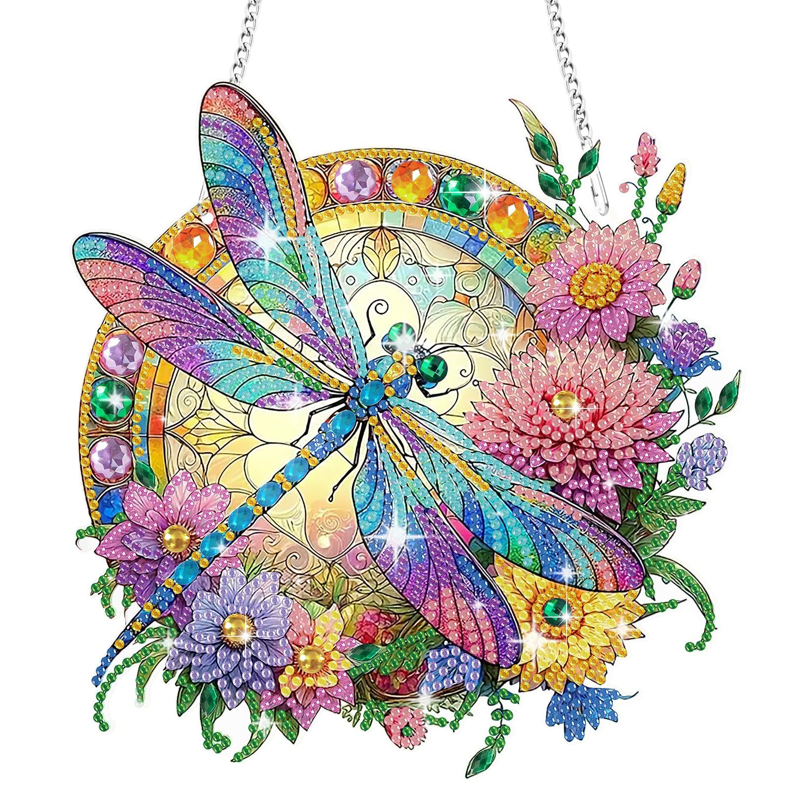 EEEKit 5D DIY Diamond Painting Kit, Flower and Dragonfly Diamond Art Kits for Adults, Double Sided Pattern Diamonds Painting Ornaments for Home Wall Window Decoration