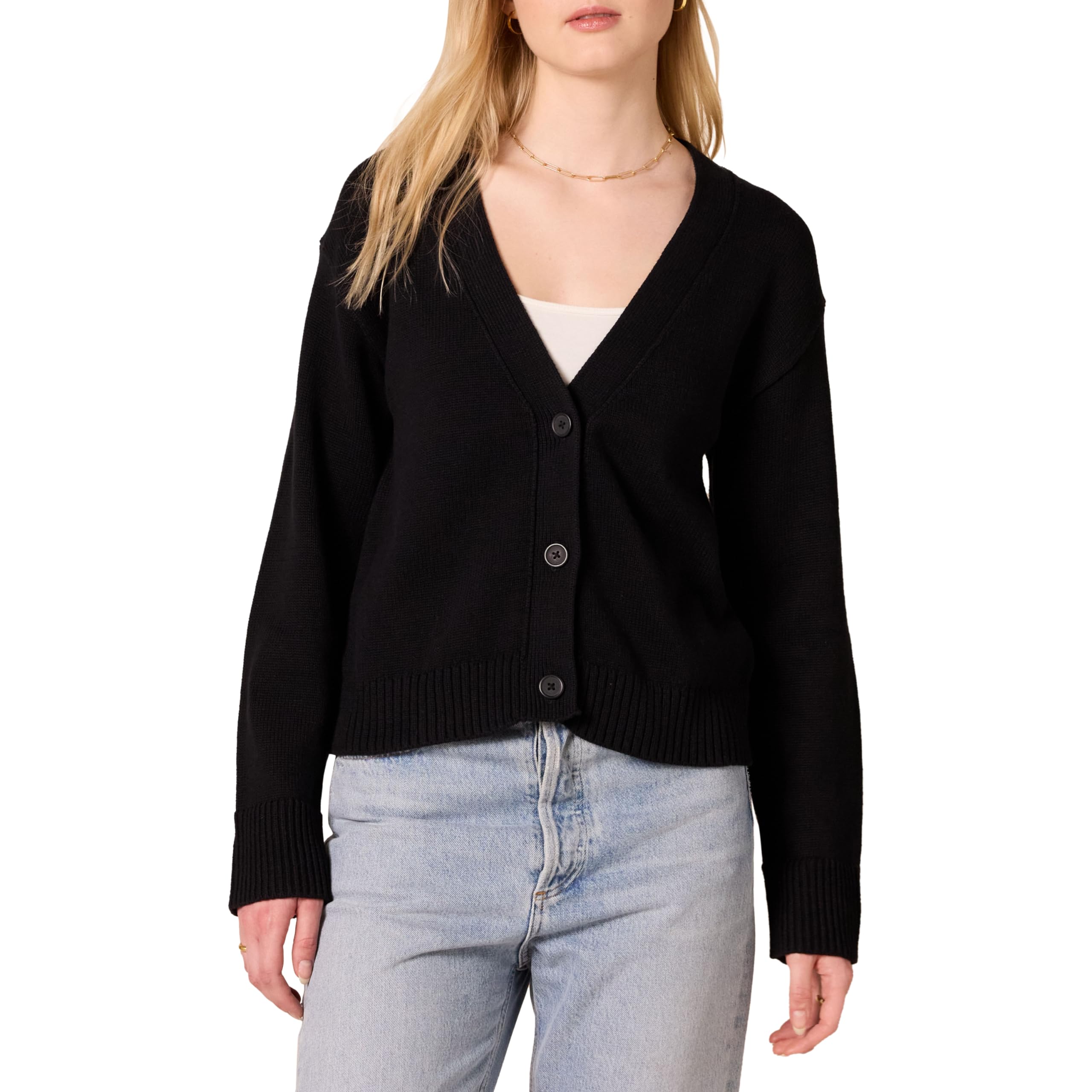Photo 1 of Amazon Essentials Women's Relaxed Fit V-Neck Cropped Cardigan, Black, size: Large