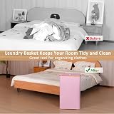iEGrow 65L Slim Laundry Basket with Lid Pink Removable Inner Bag Foldable view 3