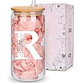 Personalized Gifts for Women, Monogrammed Glass Cups with Lids and Straws, Custom Tumbler, Cute Customized Mug, Aesthetic Stuff, Initial Iced Coffee Cup, Drinking Glasses, Birthday Teacher Gifts, R