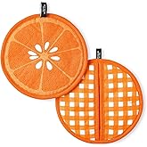 Kate Spade New York Squeeze The Day and Spring Gingham Pot Holder 2-Pack Set, Heat Resistant, 100% Cotton, Orange, 8"