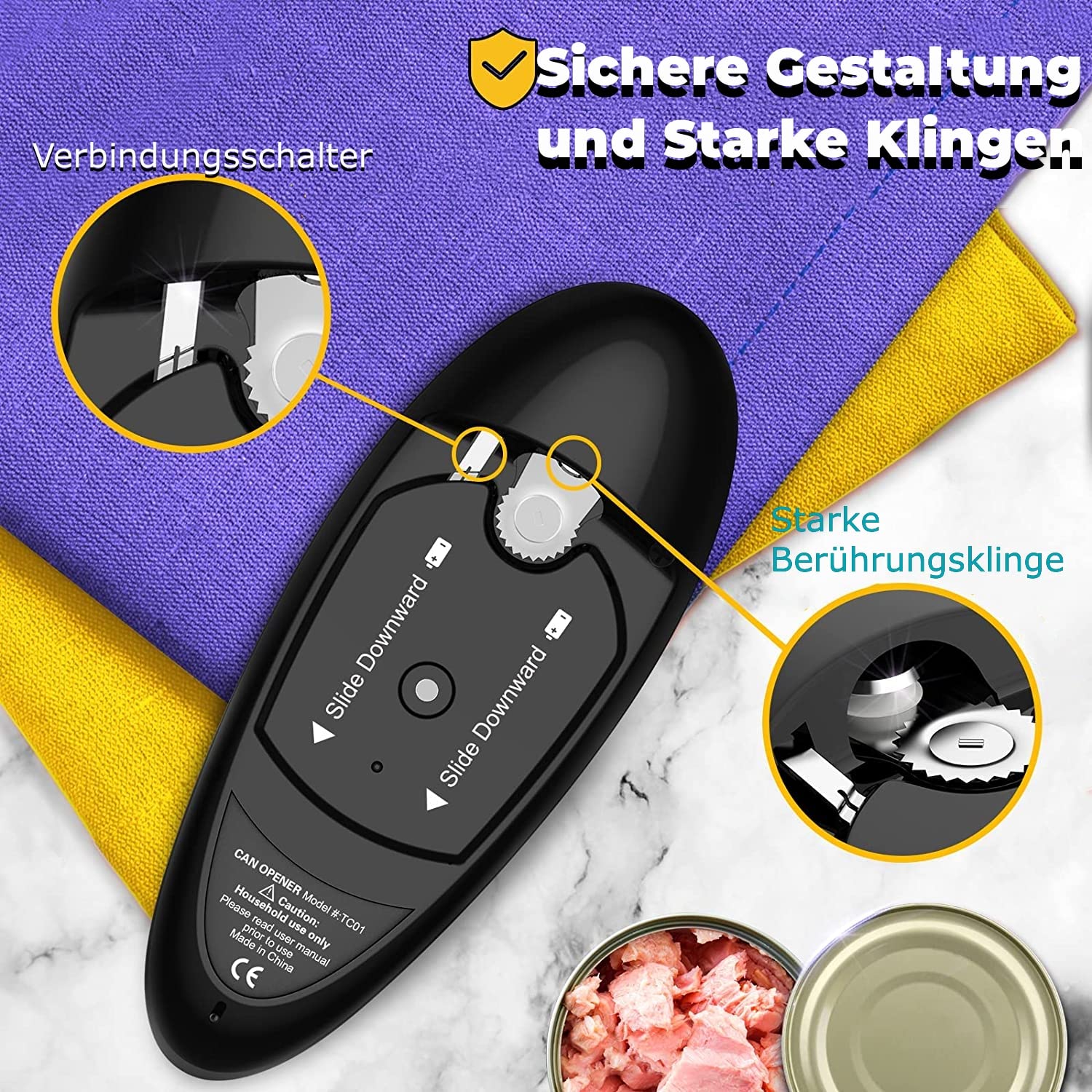 Electric Can Opener for Elderly, Arthritis Patients and Chefs for Hands Free Opening of Cans, Electric Can Opener for Opening Round Tin Cans of All Sizes