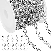 Jabogrii 4 Meters Silver Stainless Steel Jewelry Making Chains Roll Embossed Oval Cable Chain Bulk for Jewelry Making with Lobster Clasps and Open Jump Rings