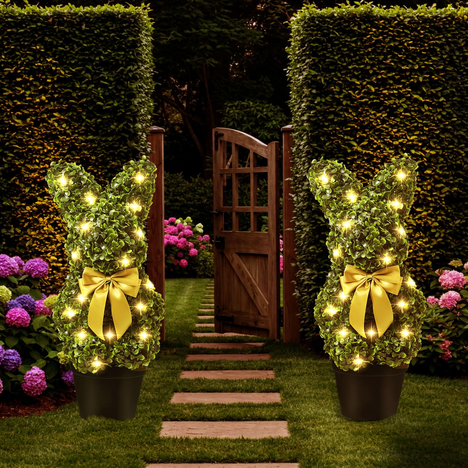 Photo 1 of ***PARTIAL SET - PRICE ADJUSTED***
Yunlly 2 Pcs Artificial Bunny Topiary Tree 24'' UV Resistant Spring Easter Artificial Bunny Shaped Boxwood Topiary Plant with Lights Faux Easter Rabbit Trees for Porch Front Door Indoor Outdoor Decor