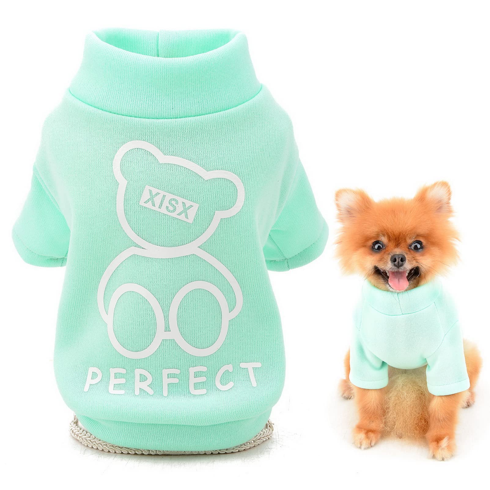 SMALLLEE_LUCKY_STORE Cute Cartoon Puppy Fleece Sweatshirt Pullover Jumper Sweater for Small Medium Dogs Cat Boy Girl Yorkie Chihuahua Kitten Warm Autumn Winter Clothes,Green,S