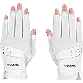 MAZEL Women's Fingerless Golf Gloves One Pair Open-Finger Design,Breathable Hot Wet Weather Sweat-Absorbing,Fit Size S M L XL