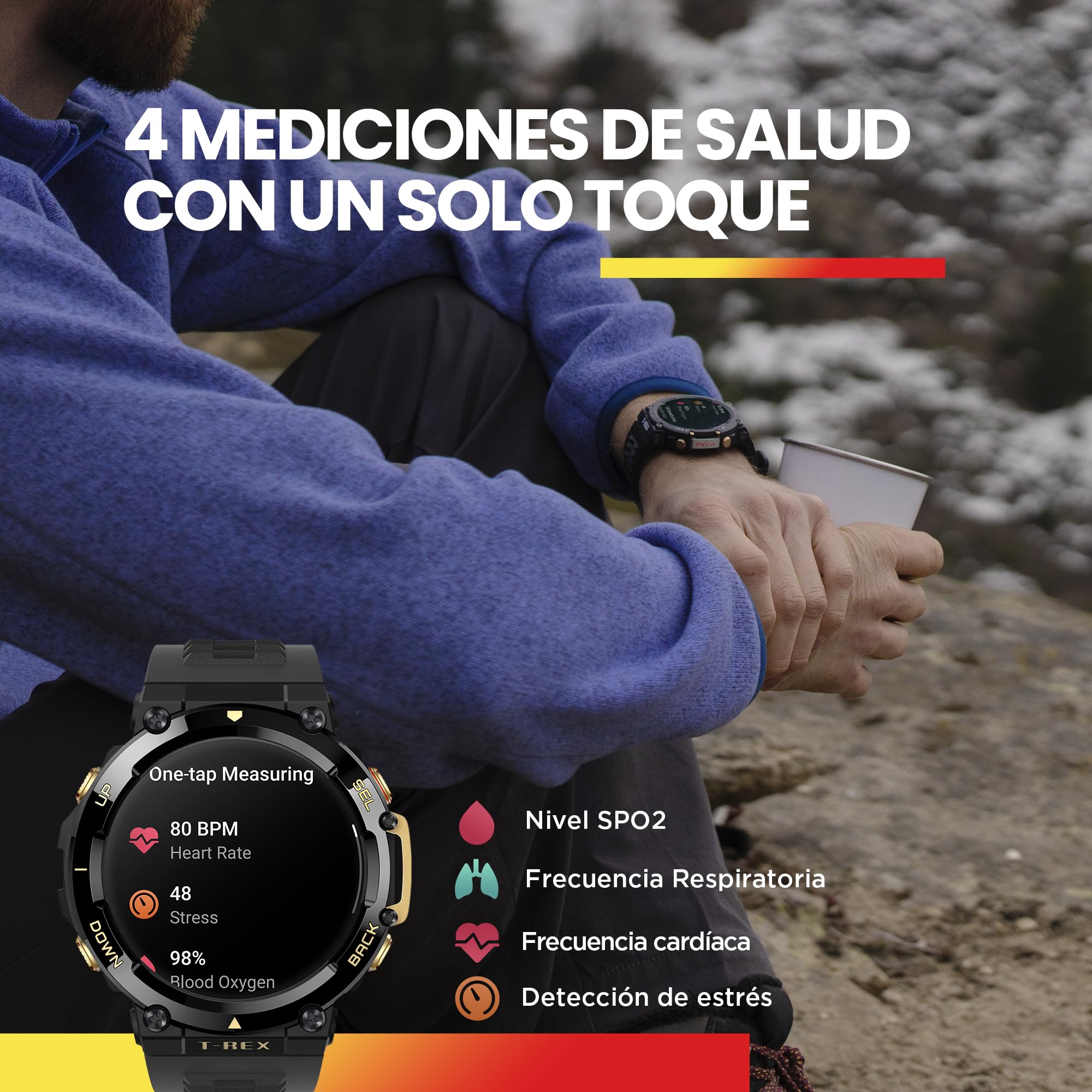 Amazfit T-Rex 2 Rugged Smart Watch, Military Certified, GPS, 24-Day Battery Life, Heart Rate, VO2, SPO2 Monitoring, Pacer, Altitude, 10 ATM Water-Resistant, Sleep Monitoring (Khaki)