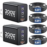 2 Pack 200W USB C Charger Block, Foldable 4-Port GaN5 Super Fast Charger USB C, Dual 65W Type C Charging Block, Laptop Fast Charging Adapter for MacBook Pro/Air, iPad, iPhone, Samsung Galaxy Black