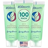 EcoEarth Travel Size Shampoo Conditioner 2-in-1 (1 fl oz, 100 PK, Spring Breeze) Delight Your Guests w/Revitalizing & Refreshing Conditioning Shampoo Amenities, Small Size Hotel Toiletries in Bulk