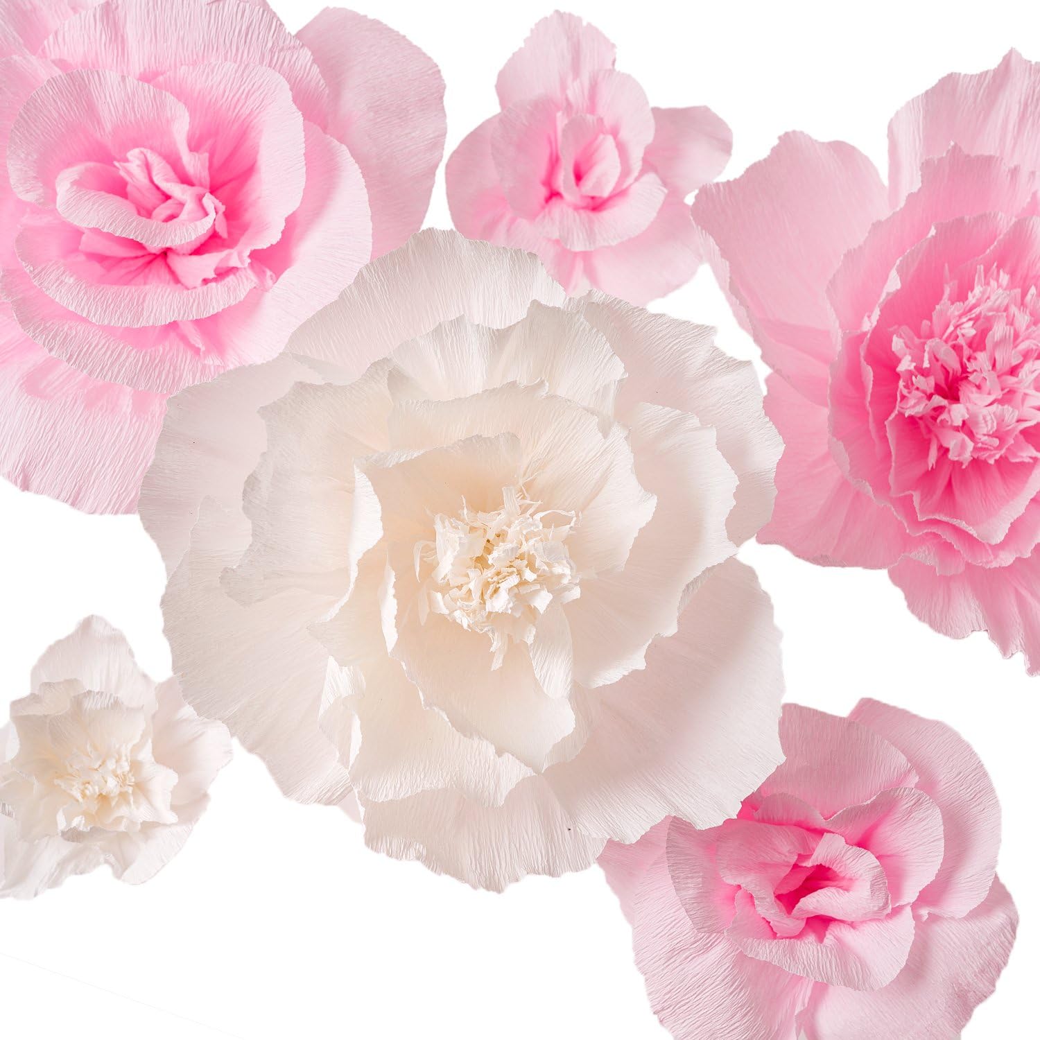 Handcrafted Flowers,Large Crepe Paper Flowers(Pink and White flower Set Of 6)For Wedding Backdrop, Baby Nursery Home Decor, Birthday Party, Photo Backdrop,Nursery Wall,Archway Decor,Event Decorations