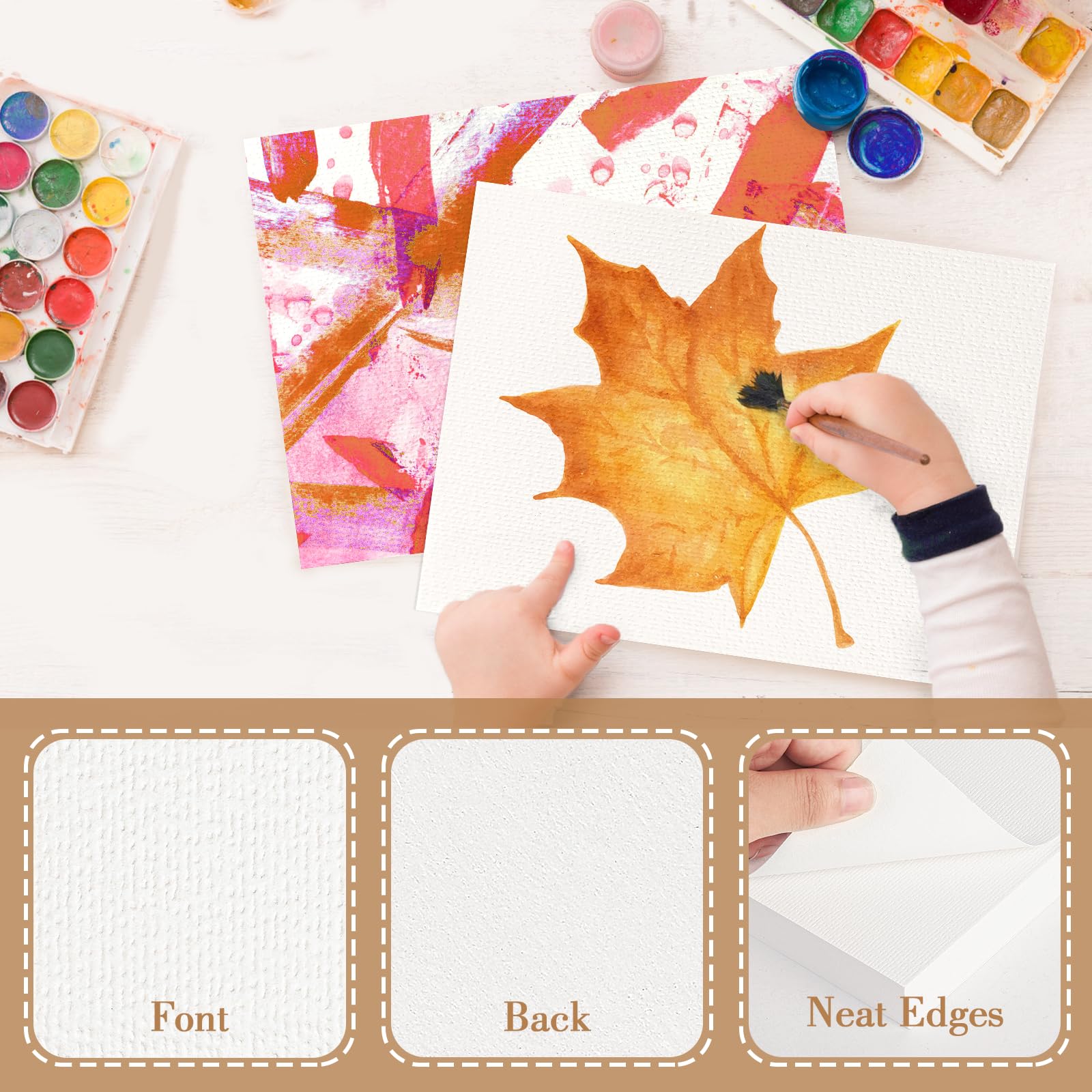100PCS 5x7 Watercolor Paper Bulk, 140lb/300g Cold Press Thick Water Color Paper Pad for Kid Child Adult, White Art Paper for Drawing Painting Markers Gouache, Textured Cotton Paper Sheets