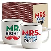 Triple Gifffted Mr Right Mrs Always Right Coffee Mugs Gifts Ideas for Couples, Wedding Anniversary, Engagement, Christmas, His & Hers, Bride and Groom, Parents, Newlyweds Bridal Shower, Ceramic 380ml