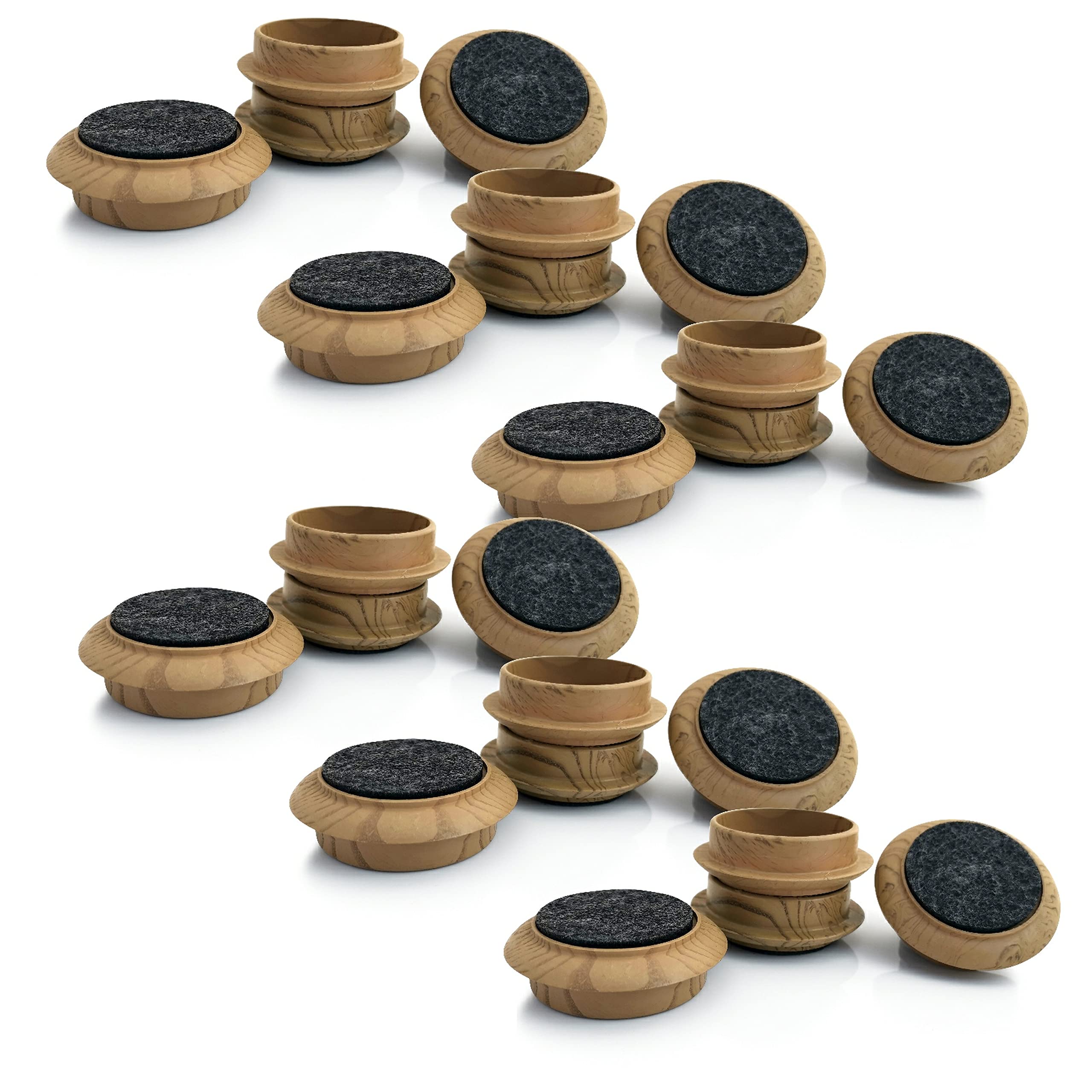 Medipaq Felt Castor Cups – 24x Small 44mm Dark Wood Grain – Protects Wooden & Smooth Floors – Chair & Furniture Leg Protectors