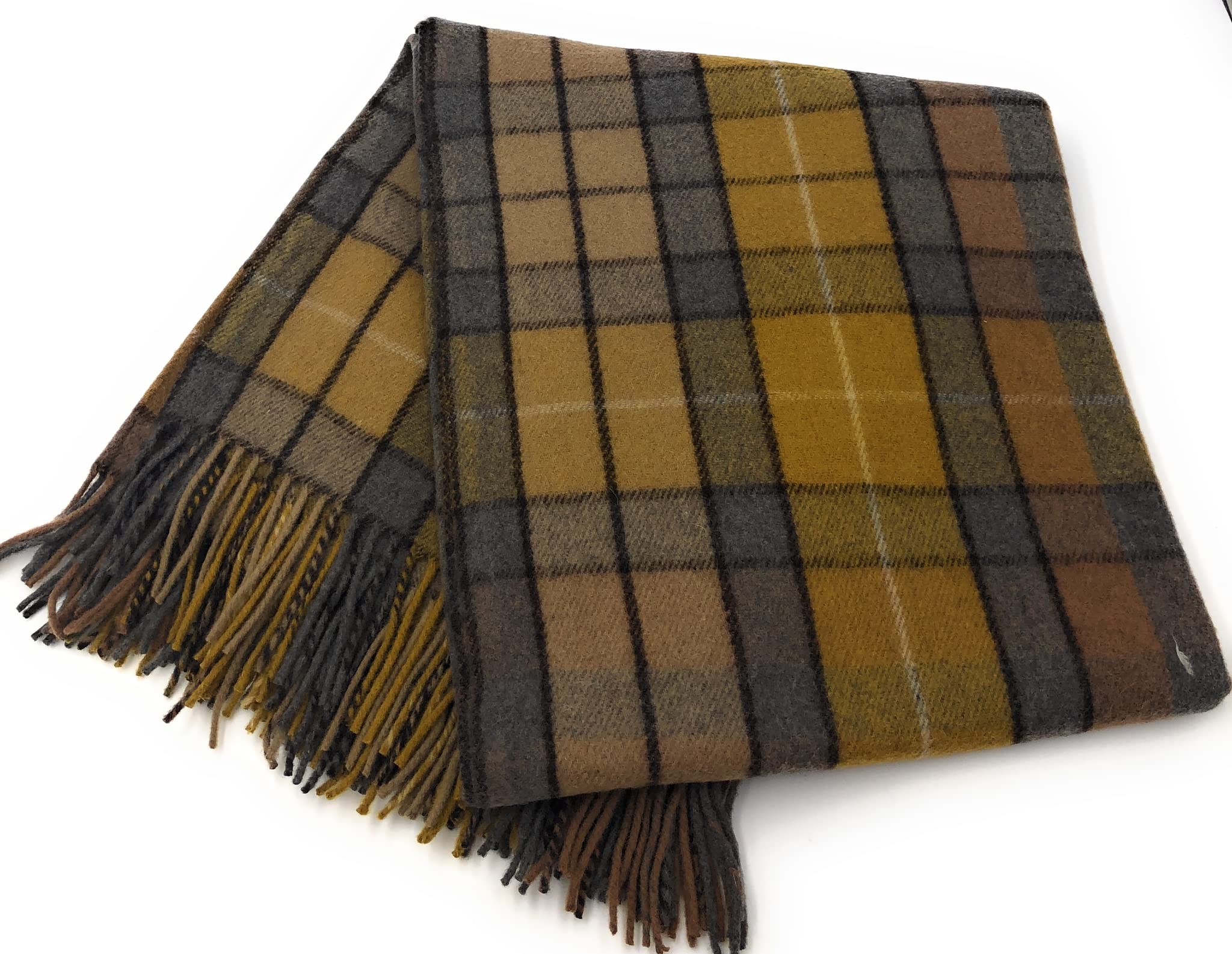 Recycled Wool Modern Tartan design rugs/blanket - Luxury checkered fringed edge Outdoor and Indoor Blanket - Picnic, Travel, gift, house warming, wedding, christmas, winter (Buchanan Natural)