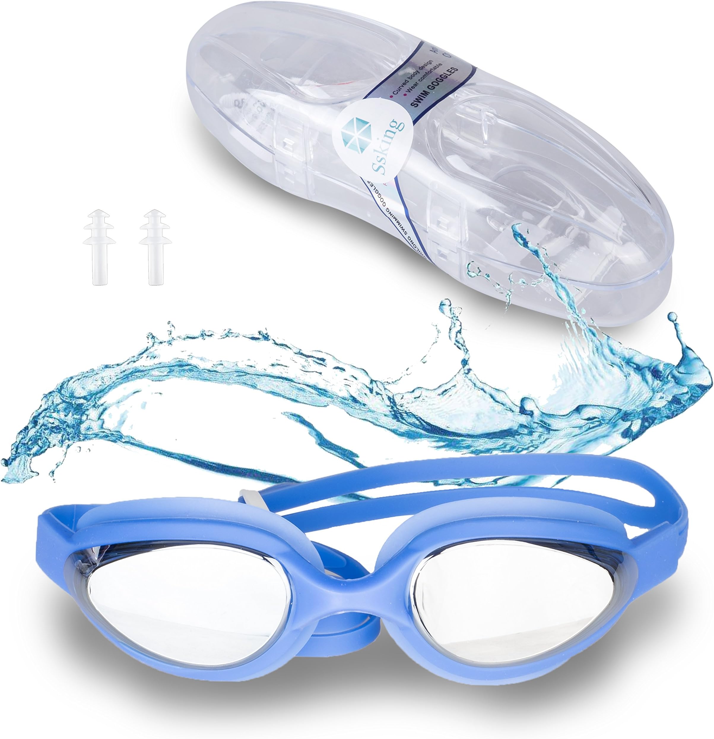 Ssking Swim Goggles- Clear Vision,No Leaking,Anti Fog,UV Protection,Electroplate -Goggles + Ear Plugs for Adults, Men, Women, Youth,Kid 5+