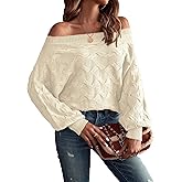 Verdusa Women's Off The Shoulder Knit Sweater Tops Long Sleeve Pullover Sweaters Spring Brunch Outfits