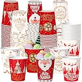 120Pcs 9 oz Christmas Disposable Cups Thickened Christmas Coffee Paper Cups Xmas Hot Chocolate Cocoa Coffee Tea Cups Xmas Dis