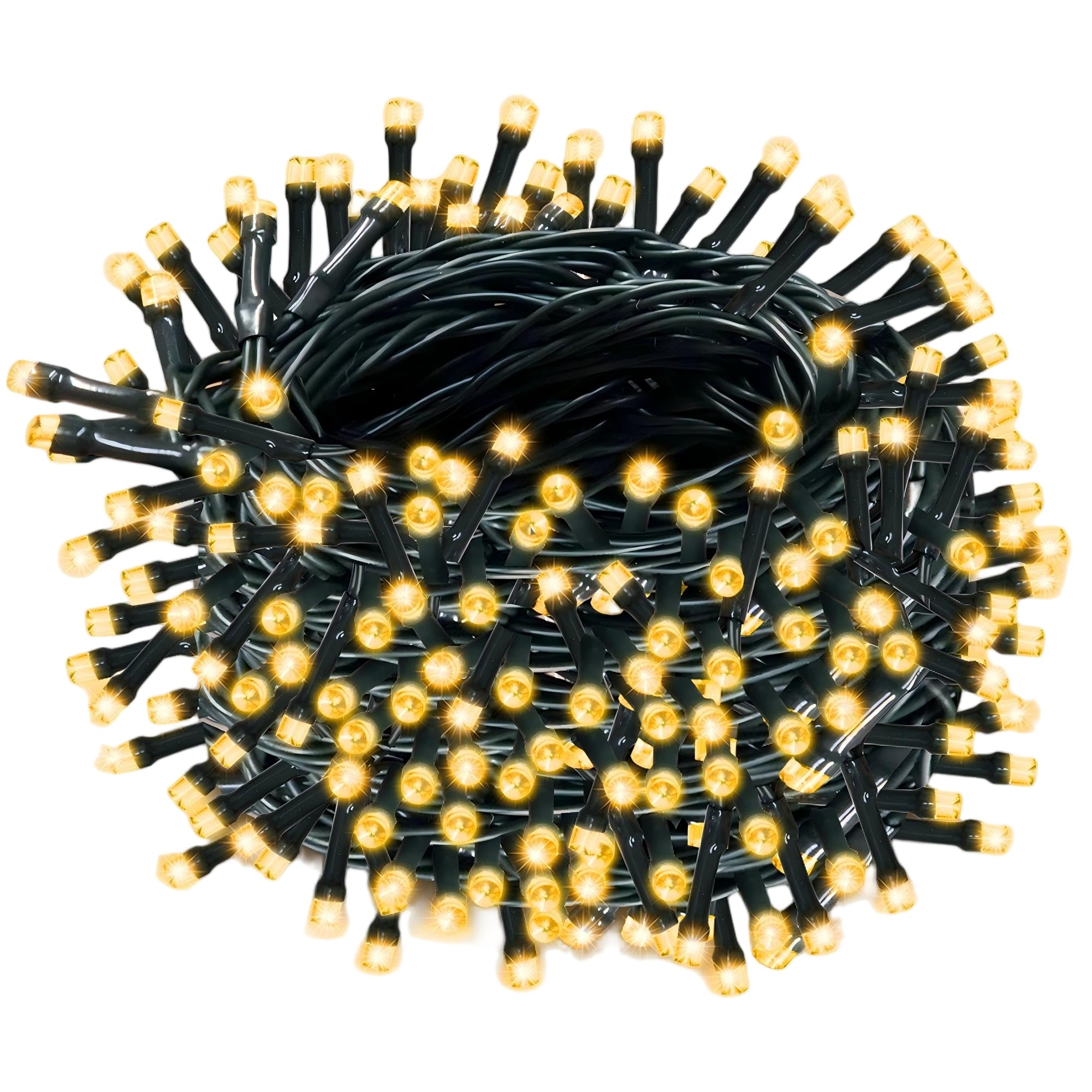 WISD Christmas Tree Lights - 100 LED 12.8M Dimmable Xmas Fairy Lights on Green Cable with 12 Modes, Timer and Memory - Plug in String Lights for Indoor Outdoor Garden Bedroom Party (Warm White)