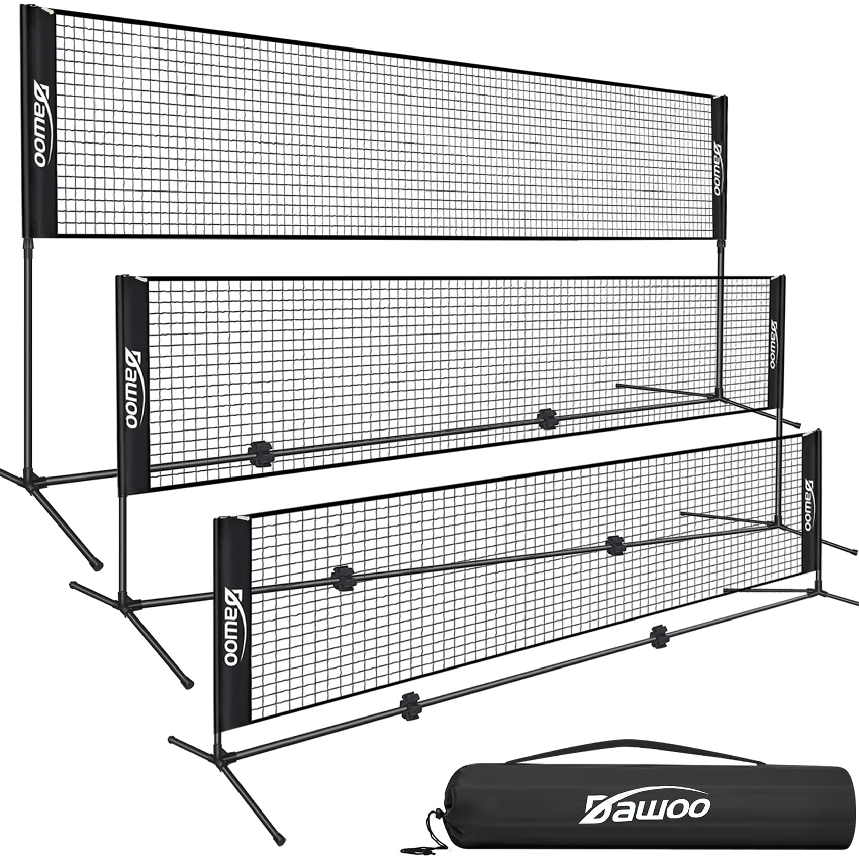 DAWOO Portable Tennis Net Set - for Tennis, Soccer Tennis, Pickleball, Kids Volleyball, Badminton - Easy Setup Nylon Sports Net with Poles (5M)