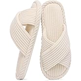Evshine House Slippers for Women Memory Foam Bedroom Slippers Corduroy Open Toe Slides Shoes Indoor and Outdoor