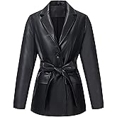 RISISSIDA Women Faux Leather Blazer Jacket,Spring Fall Vegan Pleather Soft Casual Lapel Button Down Coat